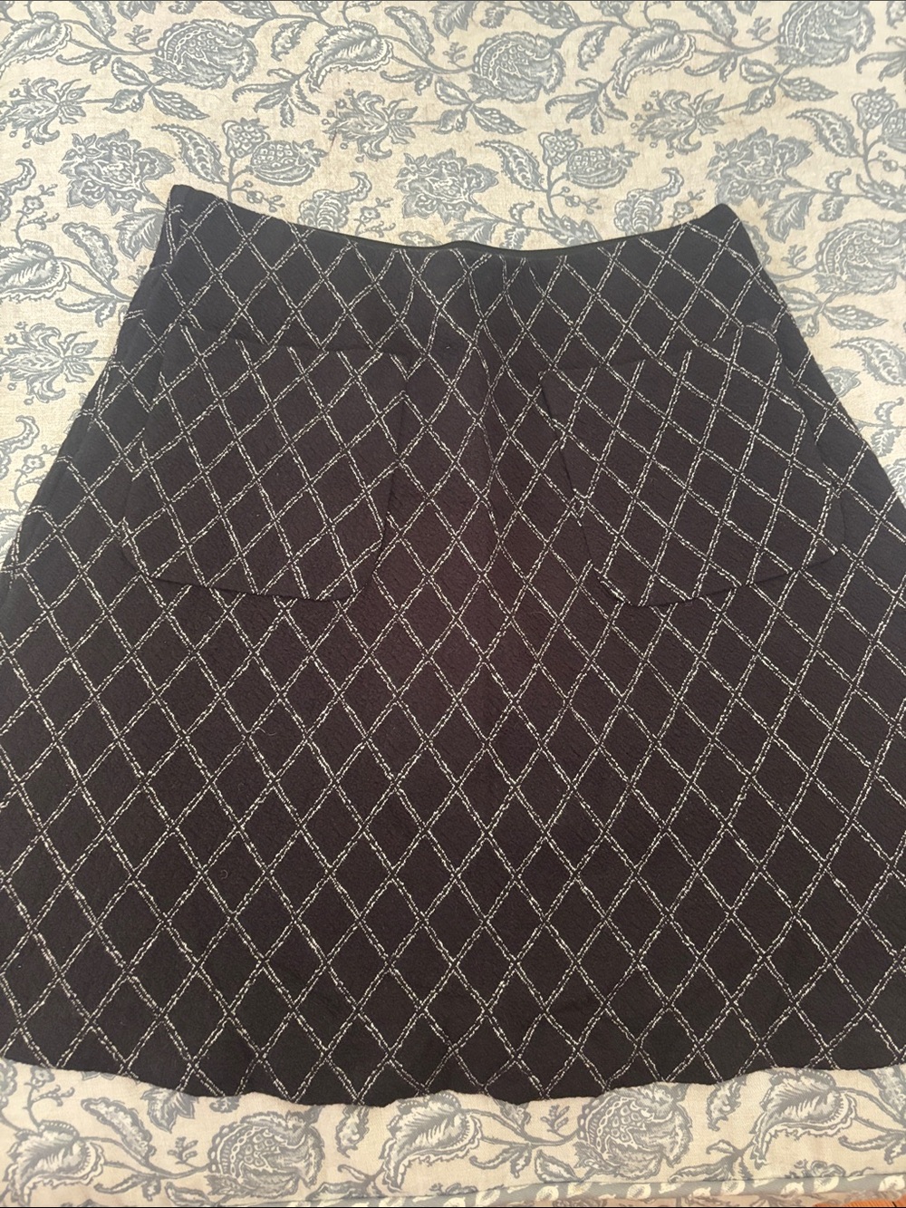 LOFT Black A-Line Skirt with White Diamond Stitch